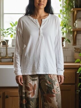 🌟FP Movement by Free People🌟 White Button V-neck Long Sleeve Top